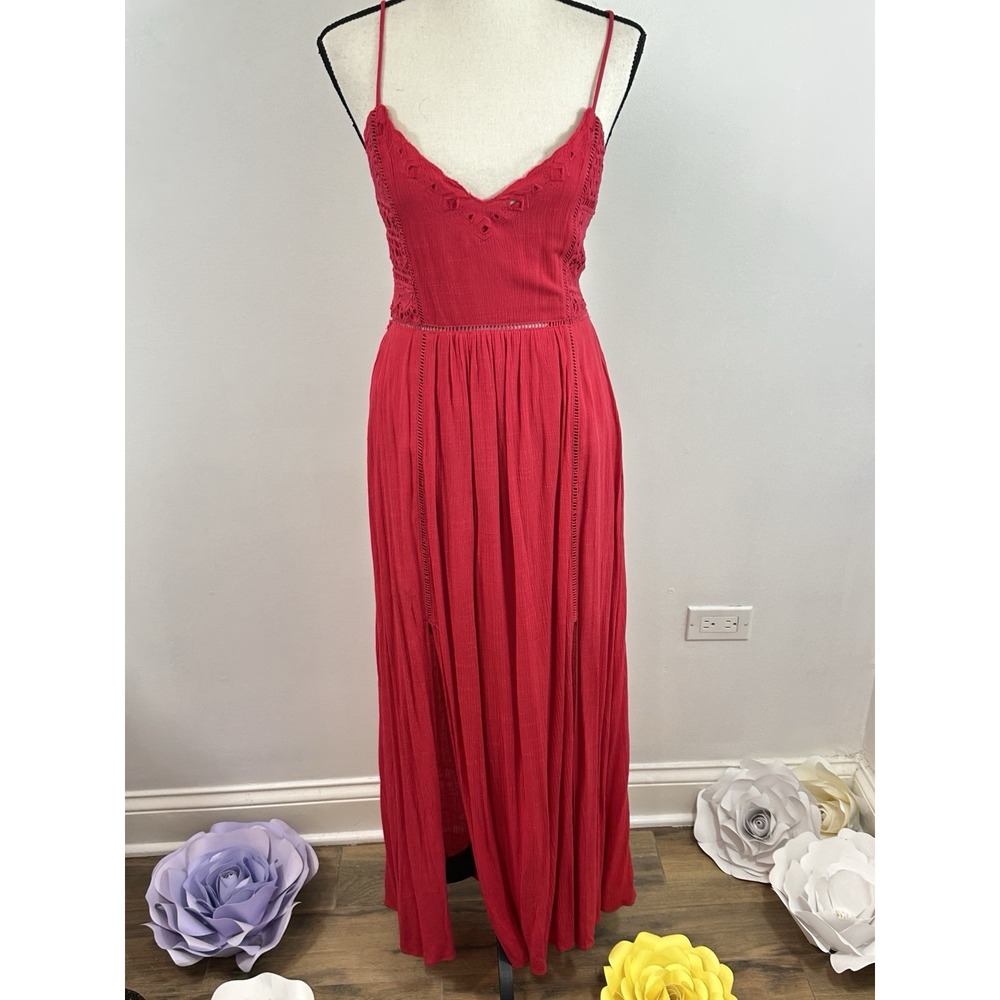 LUSH Spaghetti Straps Backless  Maxi Dress Bright Berry Medium